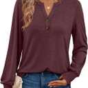 AUTOMET Long Sleeve Shirts Womens Tops Henley Dressy Casual Blouses Fall Outfits 2025 Trendy Loose Fit Comfy Winter Clothes (Red, S)