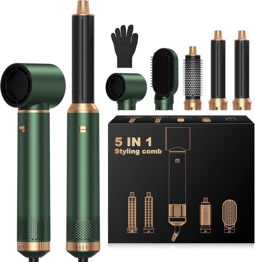 5 in 1 Upgrade Hair Dryer Brush Set Blow Dryer Brush, Negative Ion Air Styler Curling Wrap Air Curler, Hot Air Brush Curling Iron Hair Styling Tools As A Gift for Straight/Curl/Dry/Smooth