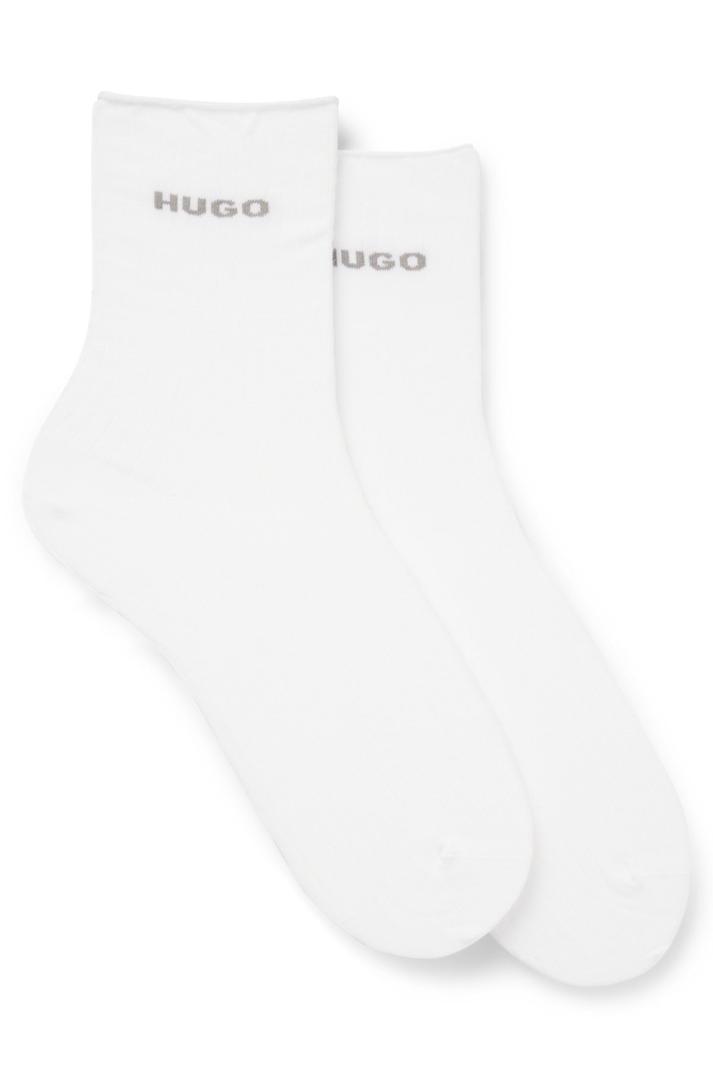 HUGO Men's 2-Pack Fine Ribbed Quarter Length Socks (3.5-5, Black Pepper)