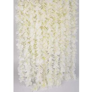 LUSHIDI 32.8Ft Artificial Silk Wisteria Vine Hanging Flowers Garland Home Outdoor Wedding Arch Garden Wall Decor, Pack of 6 (Off White)