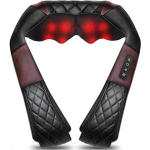 Shiatsu Neck and Back Massager with Heat, Electric Deep Tissue 4D Kneading Massage Pillow for Shoulder, Leg, Body Muscle Pain Relief, Home, Office, and Car Use - Best Gifts for Women Men Mom Dad (Black Brown)