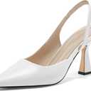 Coutgo Womens Slingback Stiletto High Heels Closed Pointed Toe Pumps DOrsay Sexy Office Dress Shoes (7, White)