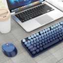 Nowlike Wireless Keyboard and Mouse Combo, Retro Typewriter Keyboard with Round Keycaps, Full-Size Ergonomic, Blue, Ideal for Windows PC, Home, Office, and College, Wireless Keyboard Mouse Combo