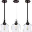 3 Pack 1 Light Hanging Rod Indoor Kitchen Island Pendant Ceiling Light 6.1" Clear Glass Shade Fixture,Oil Rubbed Bronze Finish Modern Farmhouse Dinning Over Sink