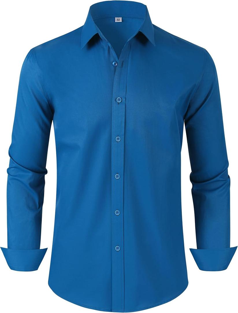 Men's Dress Shirts Regular Fit Solid Long Sleeve Formal Shirt Business Casual Button Down Shirts, 4X-Large Tall, 00097_dark Teal