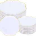 LIYH 100 Pcs White Plastic Plates with Gold Rim - Scalloped Plastic Disposable Plates Includes Dessert & Dinner Plate Heavy Duty Tableware Dishes for Birthday Party 50 Guests