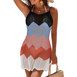 Pink Queen Women Summer Crochet Beach Bathing Suit Coverup | Swim Cover Up, Side Slit Pool Mesh Knit Dress, 2026 Bikini Swimwear Vacation Outfit (Red, S)