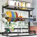ADBIU Over The Sink Dish Drying Rack (Expandable Height and Length) Snap-On Design 2 Tier Large Dish Rack 31-39.4L x 12W x 34-38H inches