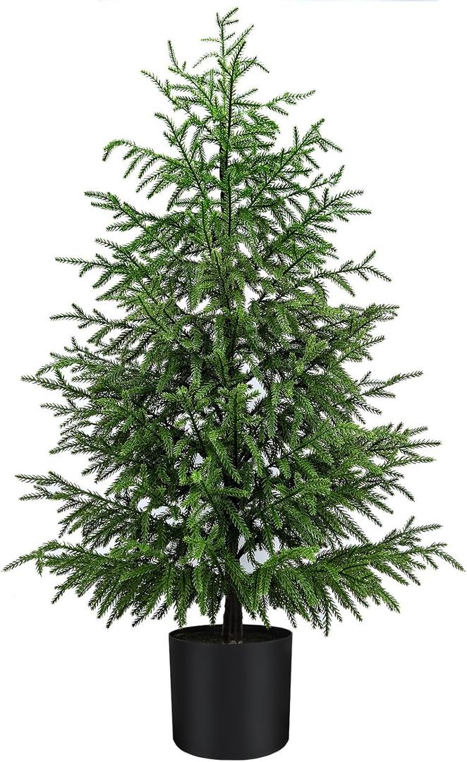 4FT Norfolk Pine Christmas Tree, Unlit Artificial Tree in Pot, Soft-Touch PE Material, Family & Pet Friendly, Realistic Xmas Tree for Balcony Patio Apartment Dining Room Decor