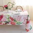 Pink Roses Rectangle Tablecloth 60x84 Inch, Waterproof Summer Floral Table Cover Rosette Table Cloth, Red Rose Rectangular Table Dcor Washable Fabric for Party, Picnic, Camping, Kitchen, Dining Room
