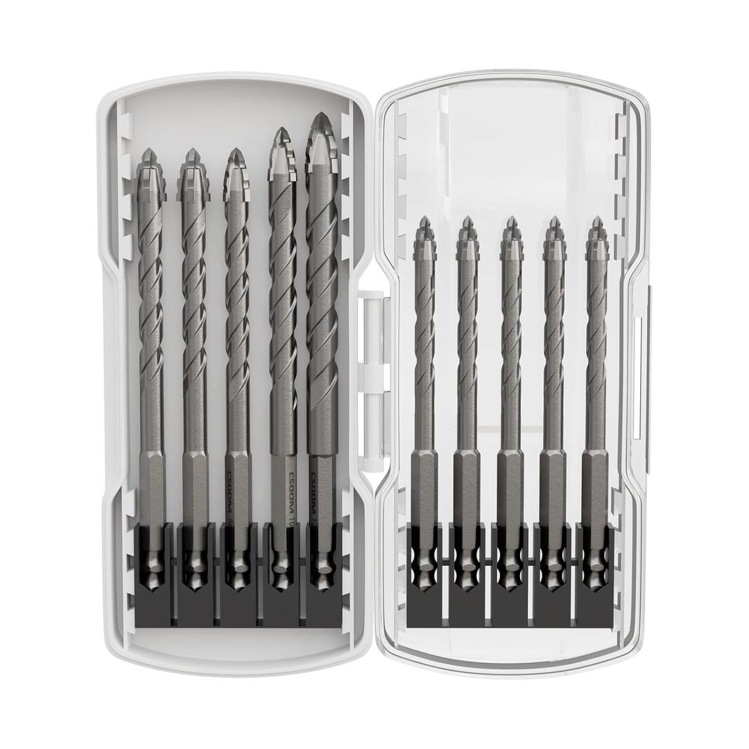 CSOOM 10PCS Upgrade Masonry Drill Bit SetSerrated Concrete Drill Bit, Suitable for Tiles, Glass, Bricks, Ceramics, Plastics and Wood 