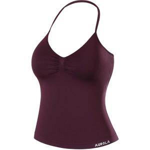 AUROLA Influence Longline Strappy Workout Halter Tops for Women,Removable Cups Padded Bras Impact Gym Yoga Sleeveless Top, Medium, Black Cherry