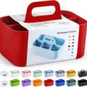 Multiuse Caddy Organizer with Handle - Stackable Plastic Tote Bin - Art Craft Supplies, Office, Desk, Stationery Pen Holder, Kitchen, Utensil, Makeup, Bathroom, Shower, Cleaning, Dorm Organizer - Red