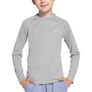 Willit Boy's UPF 50+ Sun Protection Shirt Long Sleeve Rash Guard Swim Shirts Youth SPF Fishing Quick Dry Shirt (Gray) L