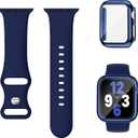 Compatible for Apple Watch Bands 40mm 41mm 44mm 45mm 42mm 46mm with Screen Protector Case Women, Silicone Strap Bling Diamond Protective Cover Tempered Glass for iWatch Series 10 9 8 7 6 5 4 3 11 SE (Midnight Blue)