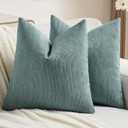 FUTEI Pack of 2 Chenille Decorative Throw Pillow Covers 20x20 Inch,Soft Cozy Striped Geometric Patterns Cushion Case,Modern Home Decor for Couch Bed Living Room,Grey Blue