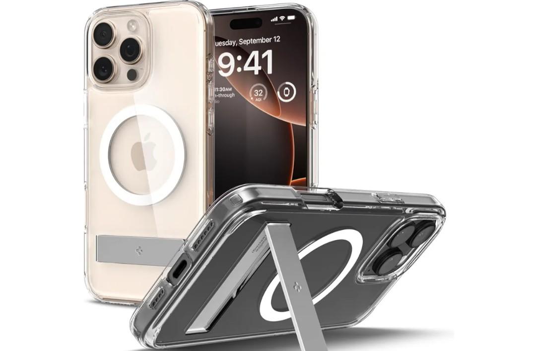 Spigen Ultra Hybrid S MagFit Designed for iPhone 16 Pro Max Case [Kickstand] [Anti Yellowing], Compatible with MagSafe - Crystal Clear