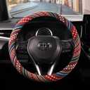 SEG Direct Boho Steering Wheel Cover with Baja Blanket Cloth, Ethnic Style Auto Wheel Cover Made of Coarse Flax, Fits 14 1/2-15 1/4 inches Car Wheel (Spring Flowers)