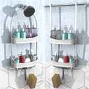 Shower Caddy Hanging; Anti-Swing shower basket over Showerhead with Suction Cups; Never rust Bathroom Organizer, Multiple Hanging Modes Shelf with hooks,White