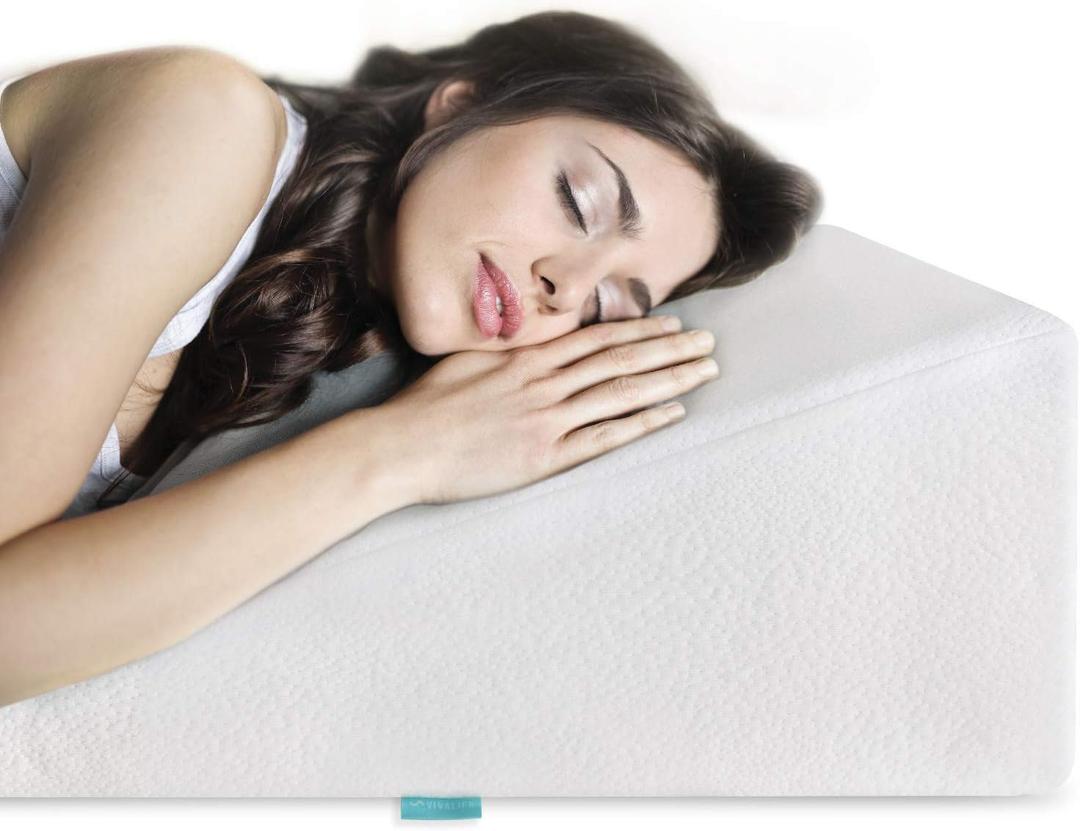 Bed Wedge Pillow Gel Memory Foam Top - Cooling Elevated Support Cushion for Lower Back Pain, Acid Reflux, Heartburn, Allergies, Snoring - Ultra Soft Breathable Cover (10 Inch Wedge)