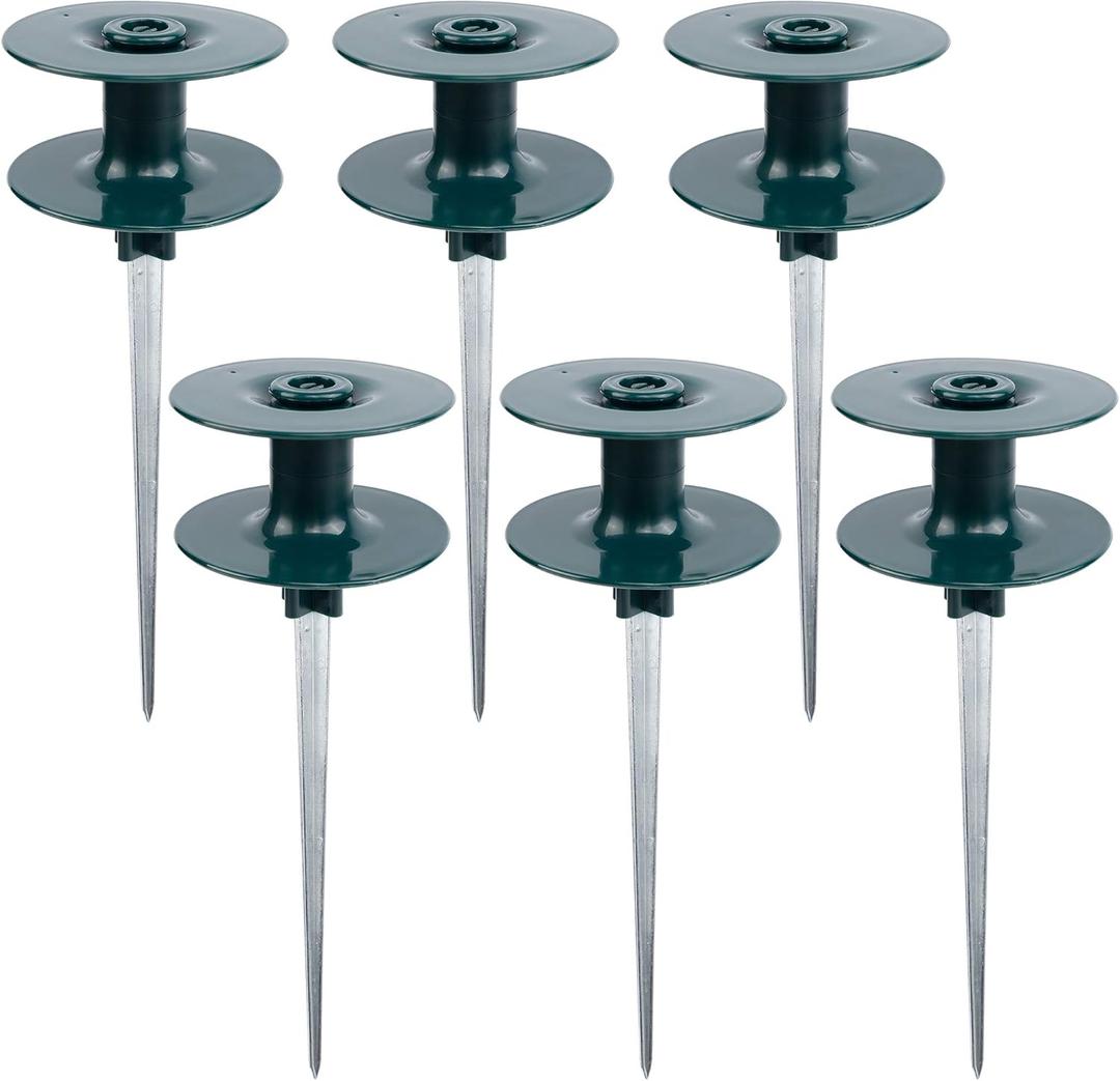 Twinkle Star 10 Inch Garden Hose Guide Spike, Rust Free Zink Sturdy Metal Stake, Heavy Duty Dark Green Spin Top, Keeps Garden Hose Out of Flower beds, for Plant Protection, 6 Pack