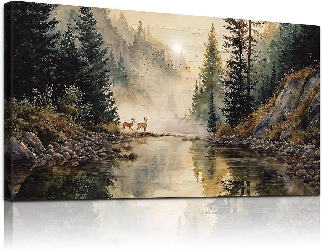 WLWBINTING Canvas Wall Art For Living Room Large Farmhouse Wall Decor Rustic Pictures For Bedroom Vintage Landscape Wall Decorations Canvas Prints Forest Paintings Artwork Room Office Wall Decor