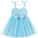 Little Toddler Girl Lace Dress Summer Sleeveless Princess Birthday Party Kids Tutu Dresses Tulle Bowknot Ruffle Sundress (Blue)