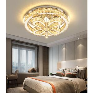 Modern Crystal Chandelier LED 2-Tier Flush Mount Ceiling Lighting Dimmable Pendant Light for Living Room Bedroom Dining Room Entryway Hallway, 20 inch