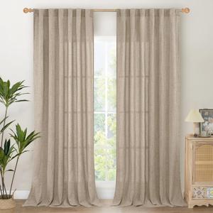 YoungsTex Linen Curtains 84 Inches Long for Living Room Farmhouse, Oatmeal Semi Sheer Drapes Light Filtering Textured Window Treatments with Back Tab Rod Pocket for Bedroom, 2 Panels,52 X 84 Inch