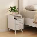 AQIMUELE Wood Nightstand, White Nightstand with 2 Drawers, Bedside Table for Bedroom, 15.74''D*15.74''W*19.68''H