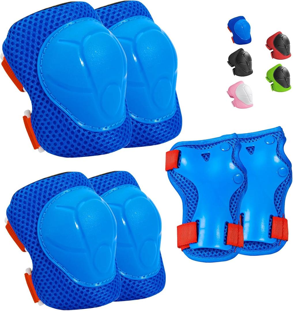 Kids Protective Gear Set Knee Pads for Kids,Toddler Knee and Elbow Pads with Wrist Guards 3 in 1 for Skating Cycling Bike Rollerblading Scooter,(Blue/Red), Small, (3-8 Years)