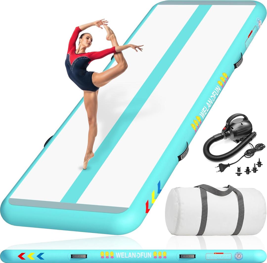 WELANDFUN Tumble Track Mat for Gymnastics | 6 inches Air Tumbling Mats, 10ft Inflatable Gymnastics Mat for Home Use, Training, Cheerleading, Water Yoga with Electric Air Pump