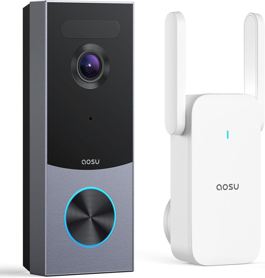 Aosu Doorbell Camera Wireless, Local Storage, 5MP Ultra HD, Triple Motion Detection, 2.4/5 GHz WiFi, Built-in 8GB, Rechargeable Battery, Alexa & Google Compatible