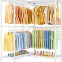 ULIFHOME E15 Garment Rack L Shaped Clothes Rack for CornerFreestanding Clothing Racks for Hanging ClothesHeavy Duty Closet Organizer with 4 Hanging Rods & 8 S Hooks43.4" W x 15.8" D x 78.4" HWhite