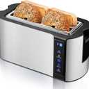 Elite Gourmet ECT5322 Long Slot 4 Slice Toaster, Countdown Timer, Bagel Function 6 Toast Setting, Defrost, Cancel Function, Built-in Warming Rack, Extra Wide Slots for Bagels Waffles, Stainless Steel