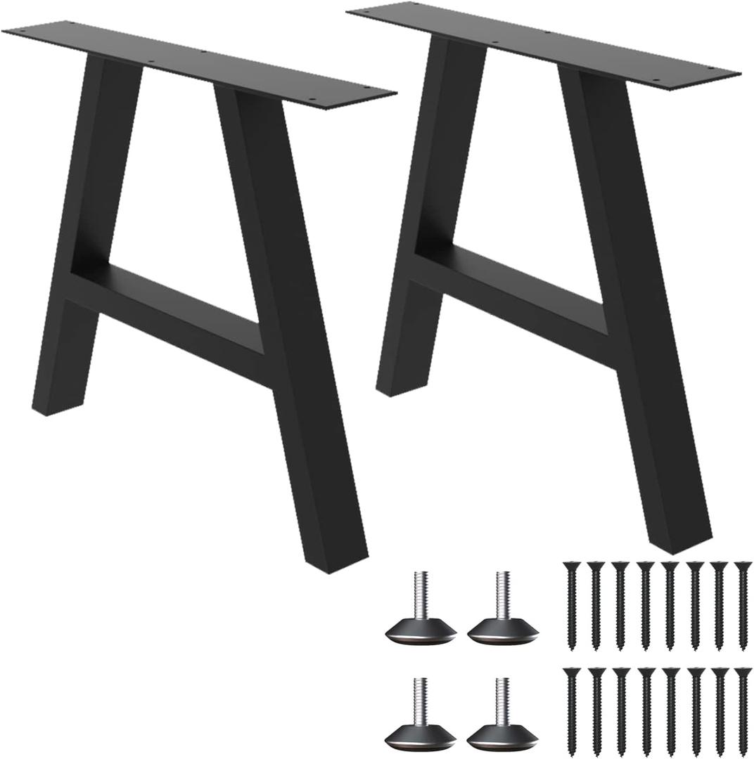 Orgerphy 16 Black Trapezoid Metal Bench Legs (2PCS) | Heavy Duty Table Legs Furniture Legs for Bench | with Screws and 4pcs Adjustable Floor Protectors | Mid Century Modern Desk Legs Furniture Legs