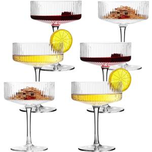 6 Pcs Ribbed Coupe Cocktail Glasses, 10 oz Classic Old Styling Martini Glass Set with Gift Box Packaging Elegant Hand Blown Manhattan Goblet for Cocktail, Champagne, Bar and Gift (6)