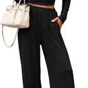 PRETTYGARDN Two Piece Lounge Sets For Women 2025 Casual Long Sleeve Shirts Wide Leg Pants Tracksuit Workout Matching Set (Black, XXL)