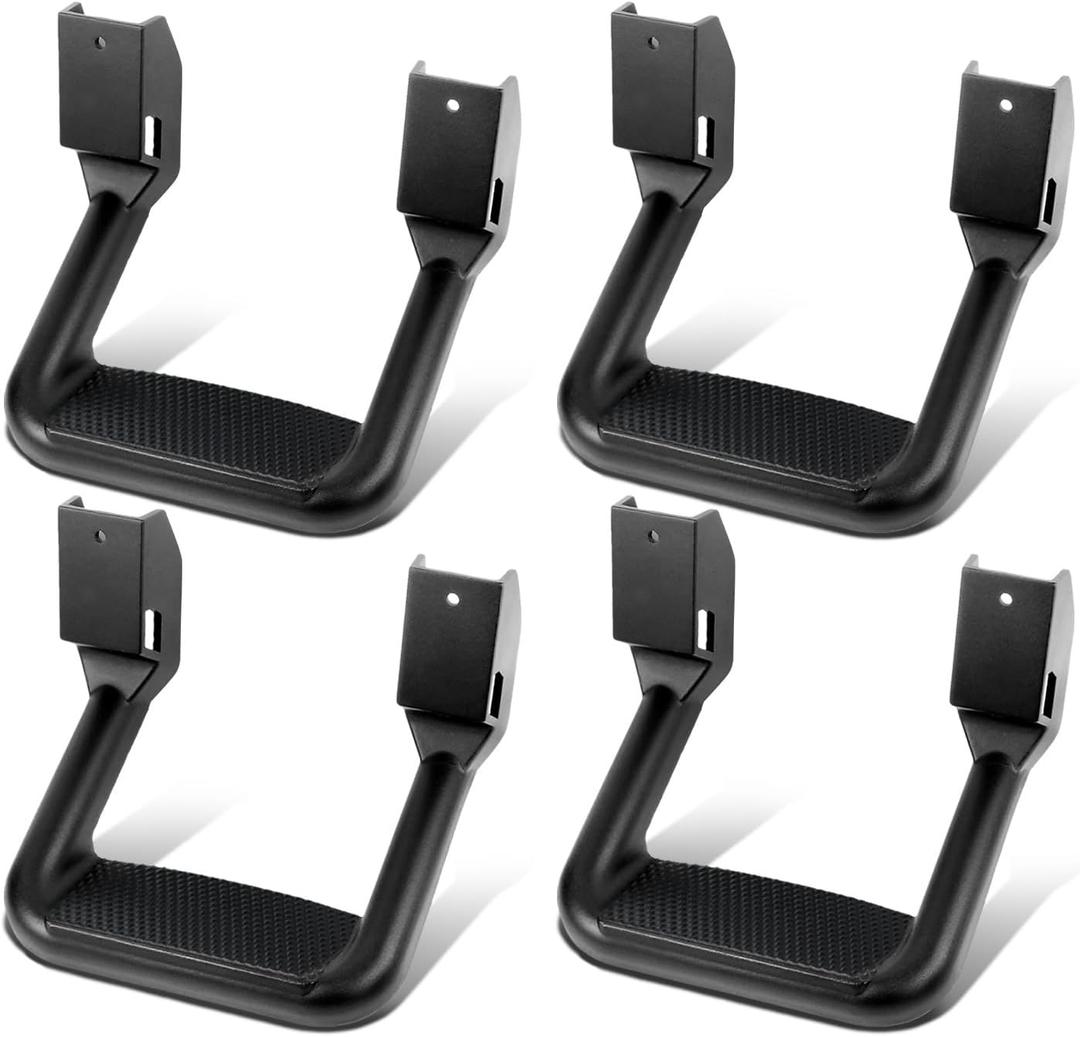 DNA Motoring 4 Pcs of Aluminum Side Hoop Steps, Universal Step Rails for Pickup & SUV & Truck, Non-Slip Stirrup Side Steps Assembly Compatible with Chevy GMC Toyota Ford, Black, SSTEP-BK-X2