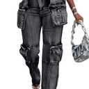 Women's Novelty Fashion Zip Side Slit High Waist Denim Jeans Pants with Multi Pockets, Size M