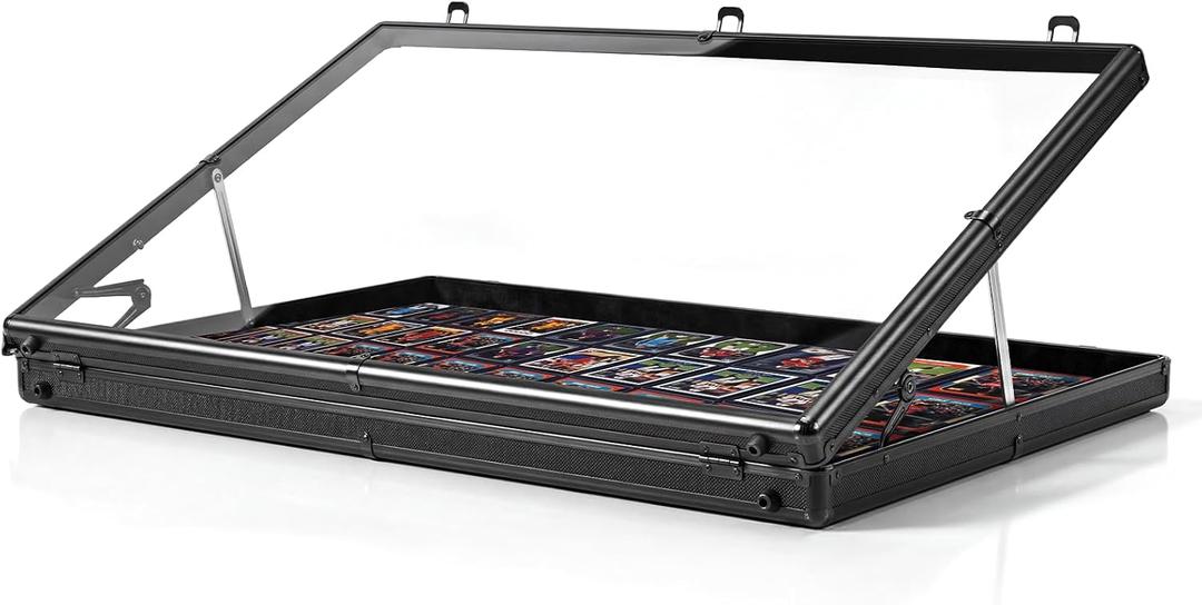 Portable Card Show Display Case 34"x22", Aluminum Trade Show Display Case with Acrylic Side & Handle & Support Rod, Large Lockable Tabletop Showcase for Baseball Sports Graded Cards