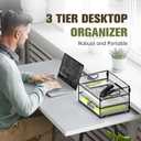DALTACK 3 Tier Paper Organizer with Handle, Mesh Metal Desk Organizer with Sliding Paper Trays for Letter/A4 Paper, Mail, Bills & Folders, Black