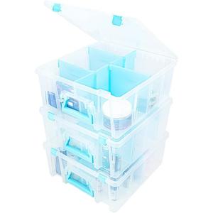 ArtBin 6990RH-AMZ Super Satchel Double Deep Compartment Box - Art Storage with 8 Removable Compartments, Smart Closure for Craft Supplies (Aqua- Pack of 3)
