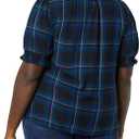 Amazon Essentials Women's Fluid Twill Short Puff Sleeve Ruffle Smocked Shirt XS