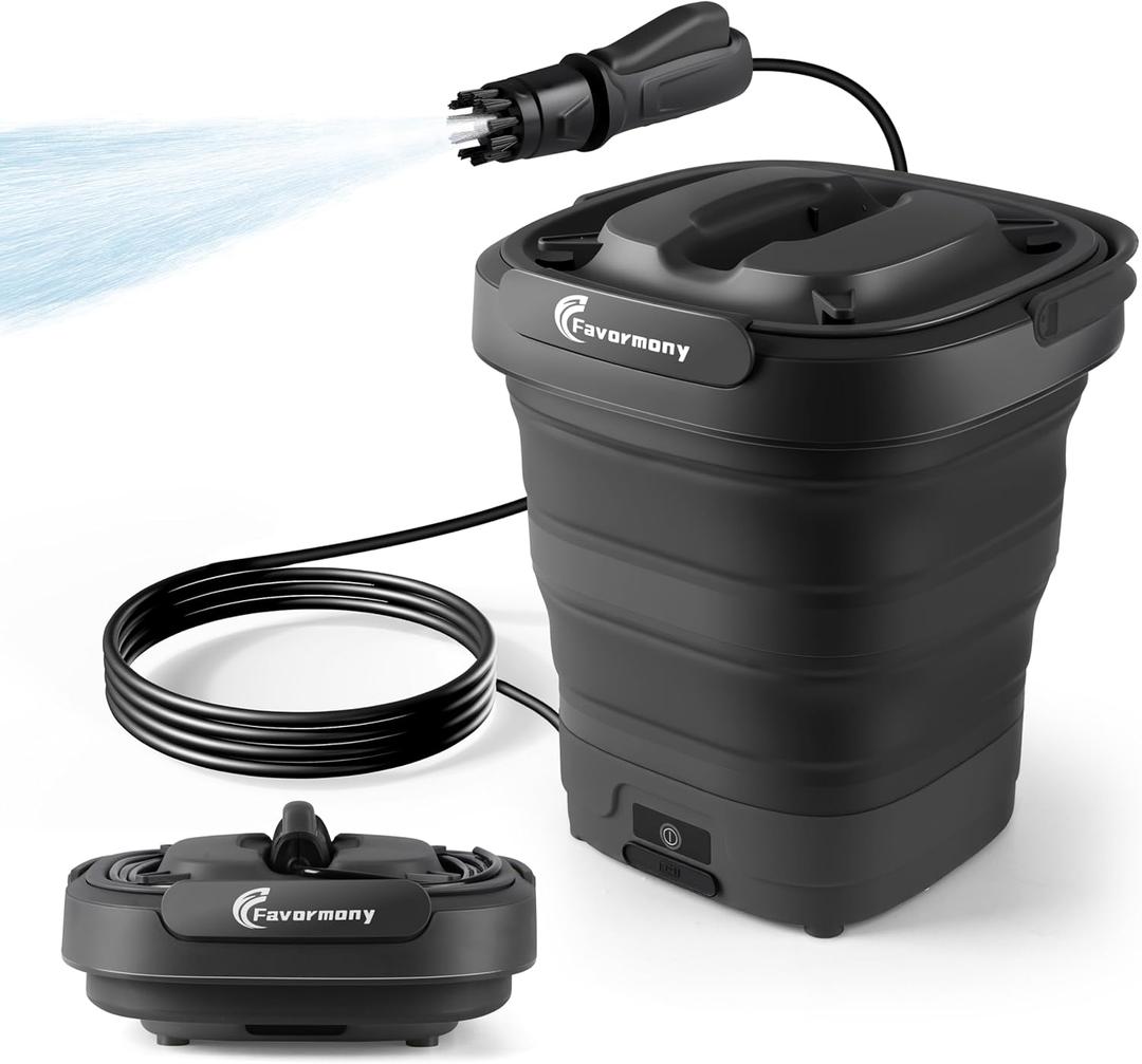 Foldable Electric-Pressure-Washer w/3.2Gal Tank, Max 290PSI, Water Pressure Washer 10FT Hose for Outdoor Indoor Cleaning, Pet Cleaning, Type-C Charging, Black