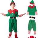 Christmas Elf Costume for Toddler Baby Boys Girls Santa Costume Outfit Xmas Clothes Top +Pants + Hat Cosplay Outfit (5-6 Years)