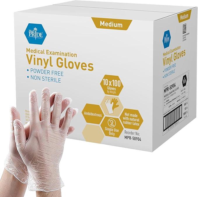 ED PRIDE Clear Vinyl Exam Gloves Medium 1000 Count Latex-Free Ultra Strong Disposable Powder-Free Plastic Gloves for Healthcare and Food Service Use