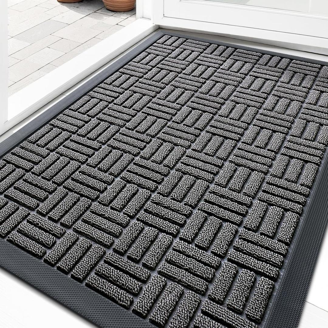 OLANLY Front Door Mat Outside Entrance 35x23, Absorbent, Heavy Duty Sturdy Natural Rubber Doormat Indoor Outdoor, Stain and Fade Resistant, Non-Slip Backing Low Profile Floor Mat for Entryway, Grey