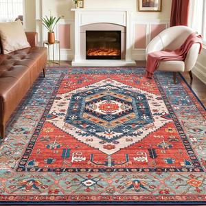 SERISSA 8x10 Washable Non Slip Boho Area Rug for Living Room，Rust