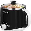 Dezin Hot Pot Electric, Rapid Noodles Cooker, Stainless Steel Electric Pot 1.6 Liter, Perfect for Ramen, Egg, Pasta, Dumpling, Soup, Porridge, Oatmeal with Temperature Control and Keep Warm Function (Black)